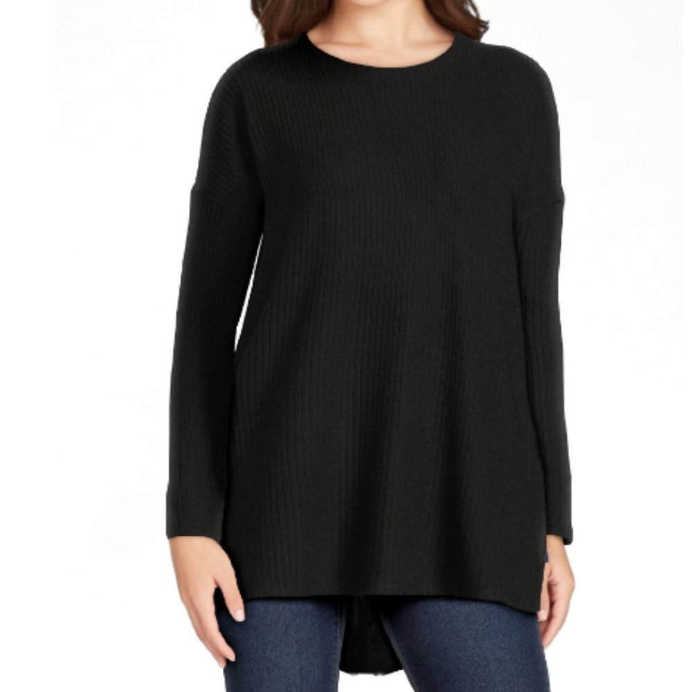 Time and Tru Women's Oversize Crew Neck Ribbed Tunic Top Black size S (4-6) NWT